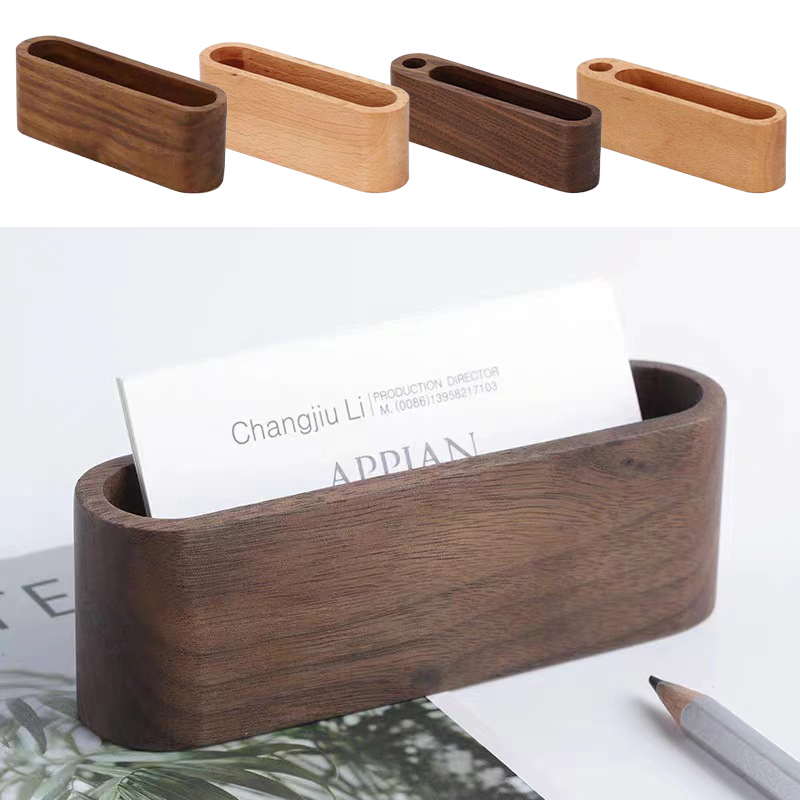 Office Tech Essentials - Business Card Holder Wooden Organizer Office