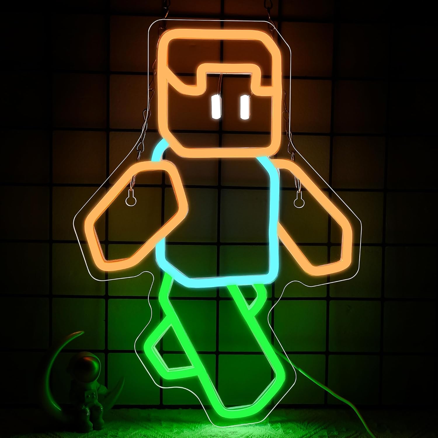 Tech Office Wall Decor - Pixel Art Character Neon Sign Orange
