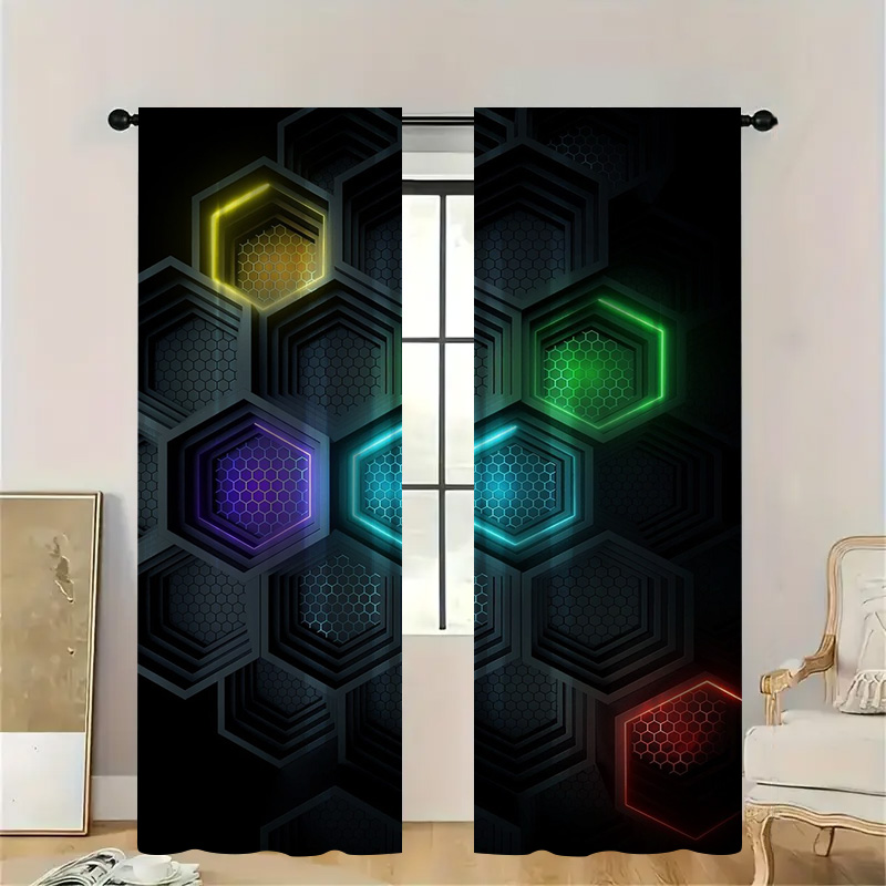 2pcs Modern Geometric Curtains - Office Tech Room 리뷰 및 가격
