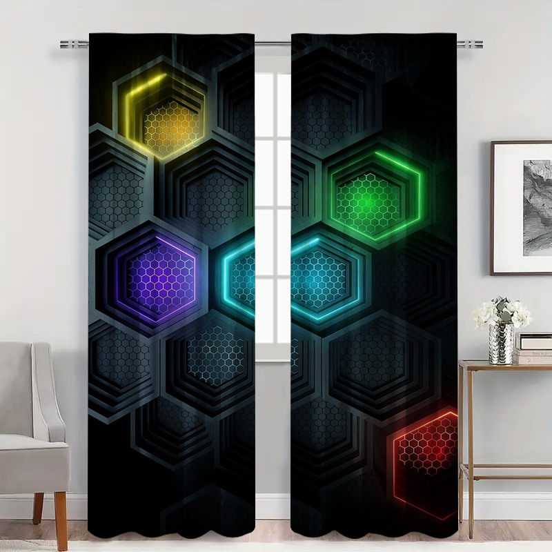 2pcs Modern Geometric Curtains - Office Tech Room 리뷰 및 가격