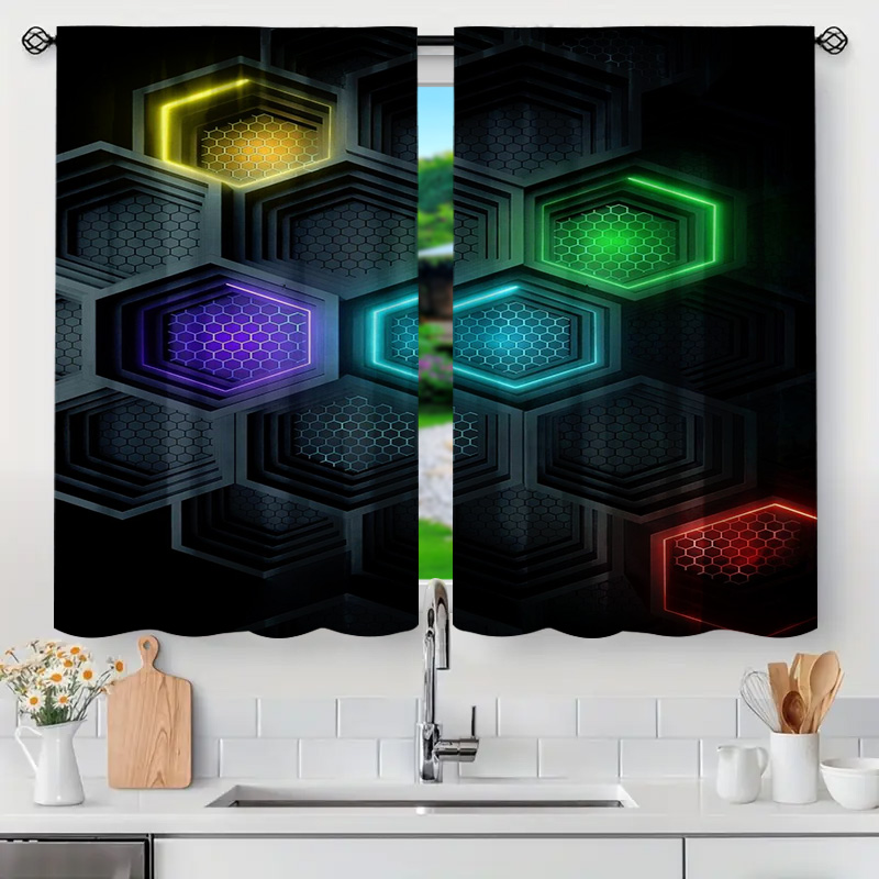 2pcs Modern Geometric Curtains - Office Tech Room 리뷰 및 가격