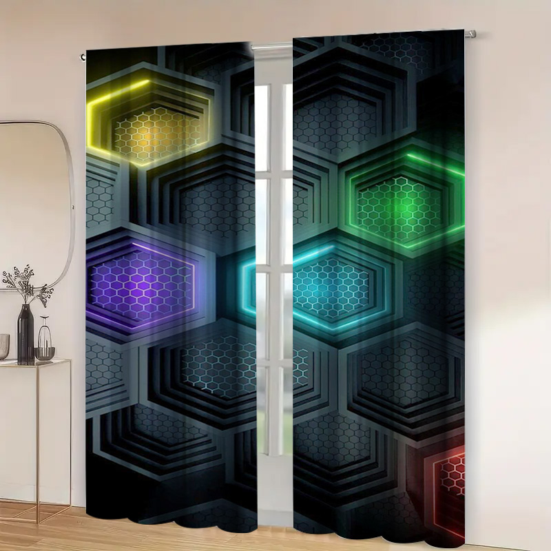2pcs Modern Geometric Curtains - Office Tech Room 리뷰 및 가격