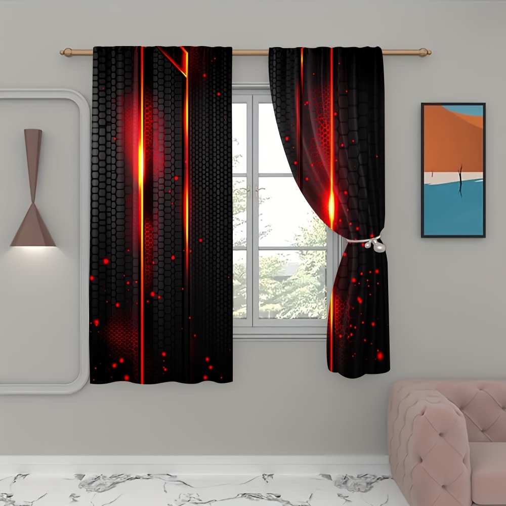 2pcs Lava Curtains Black Red C - Office Tech Room 리뷰 및 가격