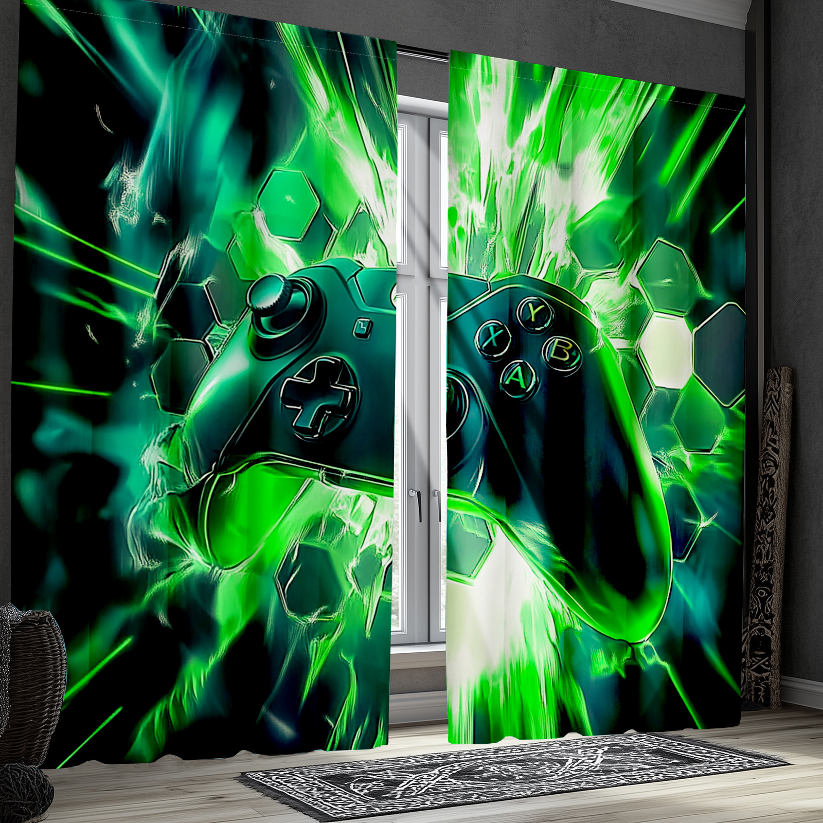 Gaming Controller Curtains Gre - Office Tech Room 리뷰 및 가격