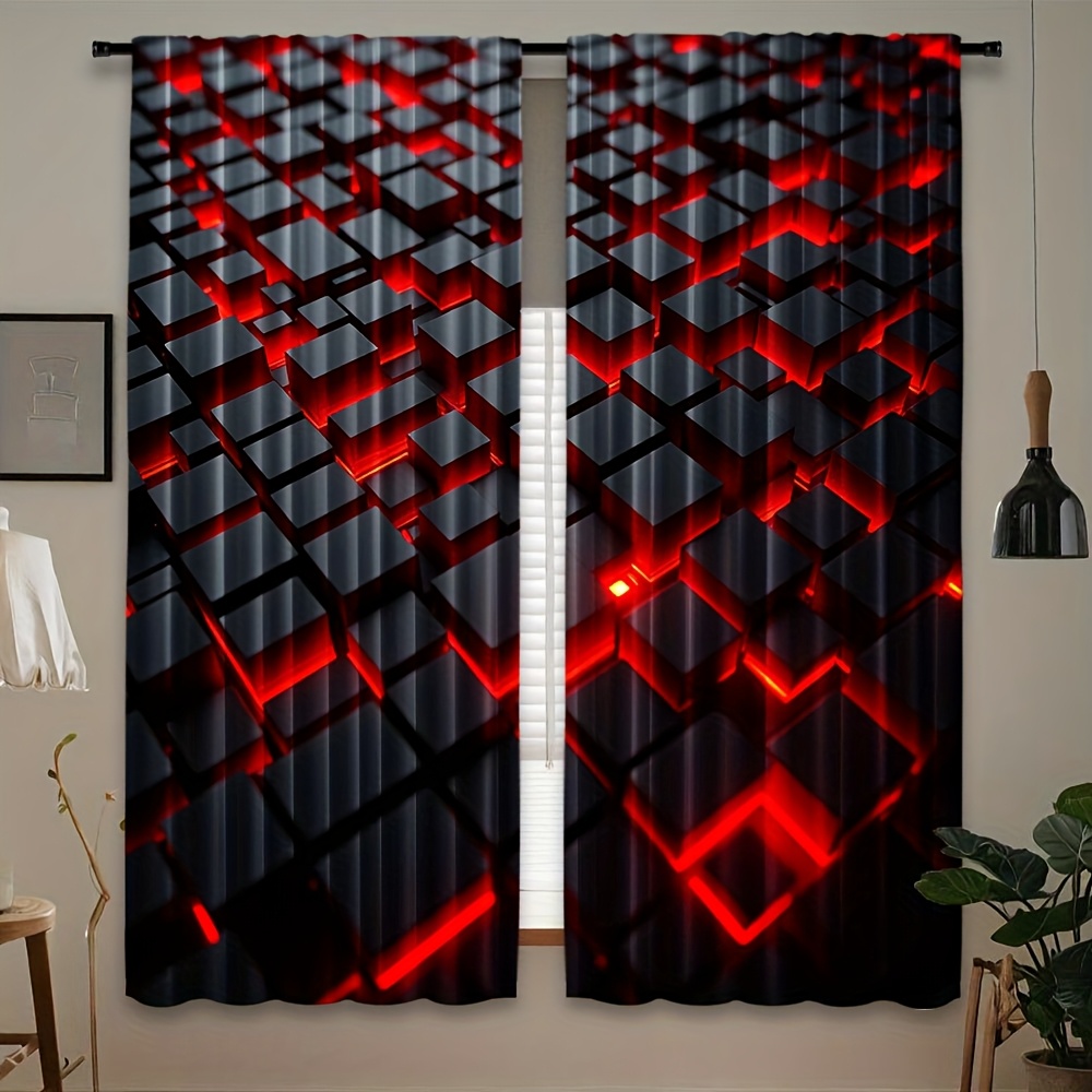 2pcs Geometric Curtains Red Bl - Office Tech Room 리뷰 및 가격