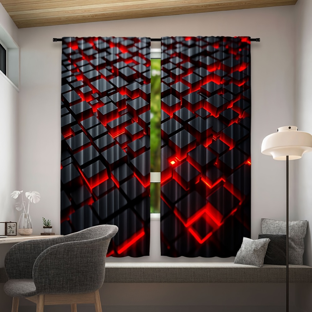 2pcs Geometric Curtains Red Bl - Office Tech Room 리뷰 및 가격