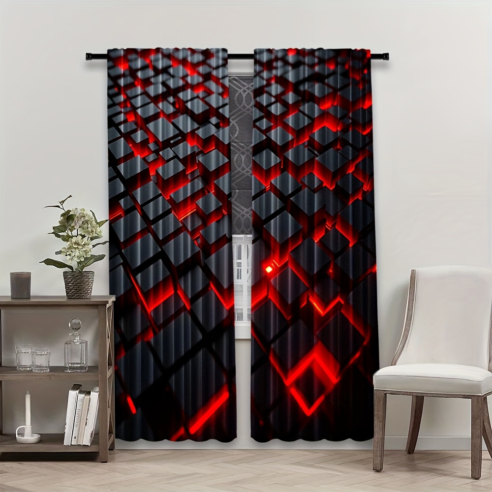 2pcs Geometric Curtains Red Bl - Office Tech Room 리뷰 및 가격